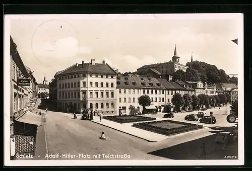 AK Schleiz, der Platz mit der Teichstrasse