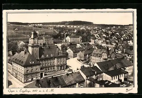 AK Geyer i. Erzgeb., Blick über die Stadt und auf das Hotel Ratskeller