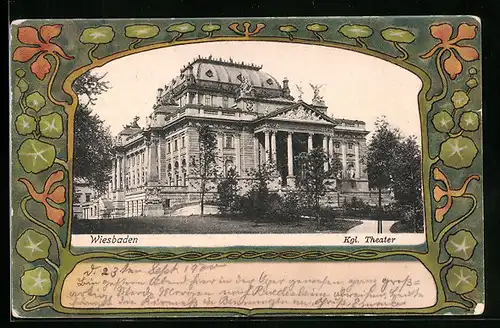 AK Wiesbaden, vor dem kgl. Theater