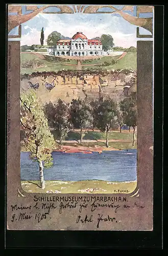 Künstler-AK Marbach a. N., Blick auf das Schillermuseum