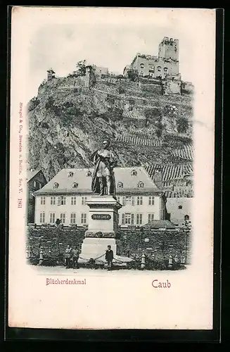 Relief-AK Caub, das Blücherdenkmal, Blick den Berg hoch