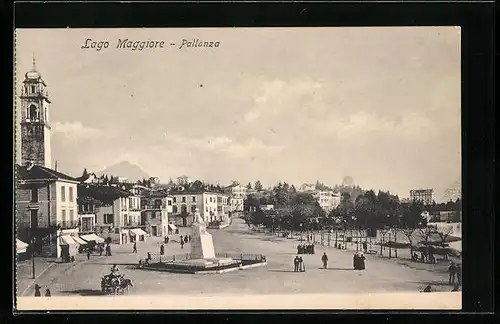 AK Pallanza, Lago Maggiore, Monument vor der Kirche an der Promenade