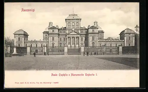 AK Racconigi, Real Castello, Monumento Umberto I.