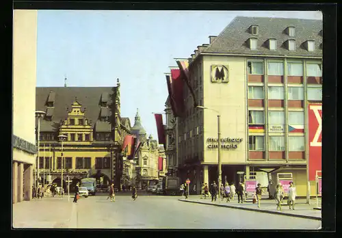 AK Leipzig, Blick in die Grimmaische Strasse, das Messehaus am Markt
