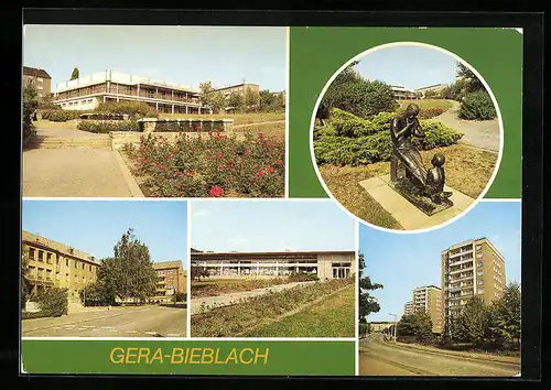 AK Gera-Bieblach, HO Wismut-Gaststätte Grüne Mulde, Plastik an der Johannes-R.-Becher-Strasse