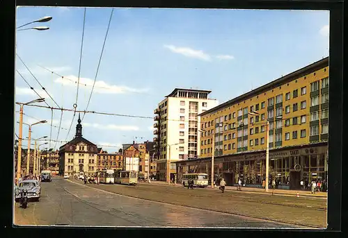 AK Gera, Strassenbahn in der Strasse der Republik