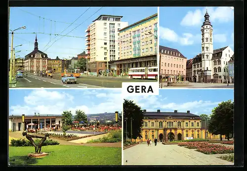 AK Gera i. Thür., Strasse der Republik, Rathaus, Terrassencafe Osterstein, Orangerie