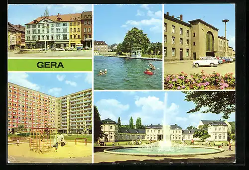 AK Gera, auf dem Markt, Sommerbad, Hauptbahnhof, Im Park Opfer des Faschismus