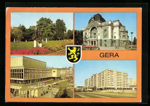 AK Gera, Wappen, Park der Opfer des Faschismus, Haus der Kultur, Theater, Dr.-Rudolf-Breitscheid-Strasse