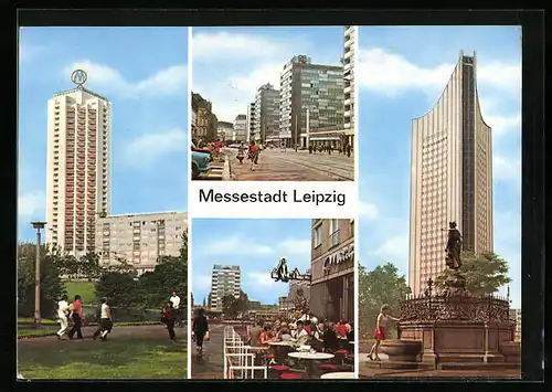 AK Leipzig, Wohnhochhaus an der Wintergartenstrasse, Neubauten am Brühl, Hochhaus der Karl-Marx-Universität