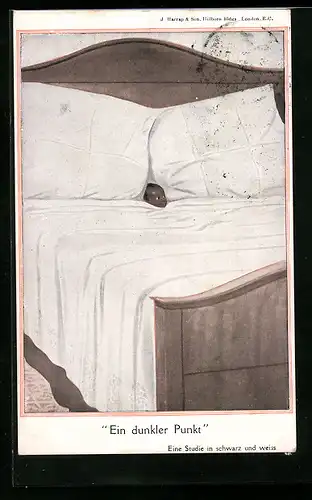 AK Ein dunkler Punkt, Afrikanisches Kind im Bett, Kolonialhumor