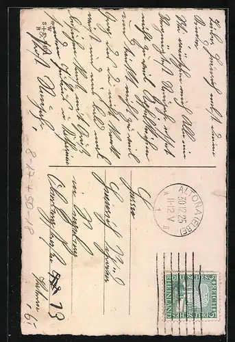 AK Schornsteinfeger mit Leiter und Ferkel, Neujahrsgruss