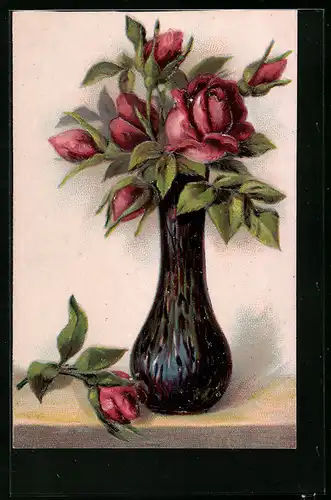 Präge-AK Rosen in einer Vase