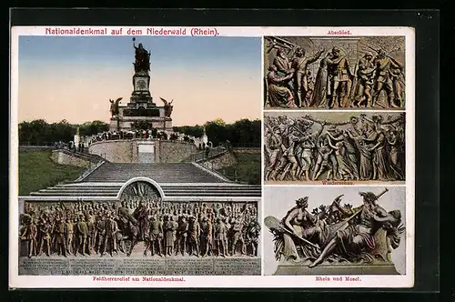 AK Nationaldenkmal auf dem Niederwald, Feldherrnrelief, Rhein und Mosel