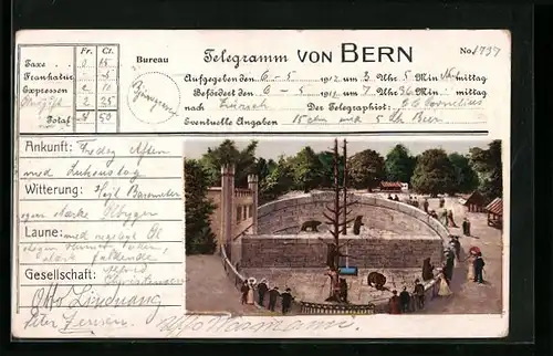 Künstler-AK Bern, Bärenzwinger im Telegramm