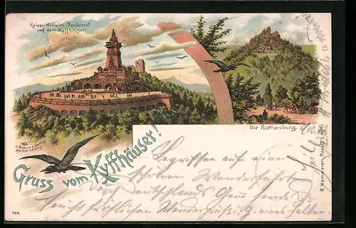 Lithographie Kyffhäuser, Kaiser-Wilhelm-Denkmal auf dem Kyffhäuser, Die Rothenburg