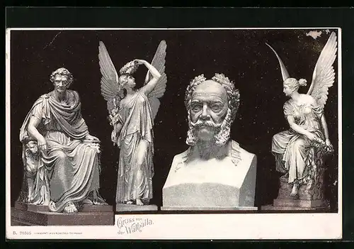 AK Gruss von der Walhalla, Engel, Büste, Patrizier