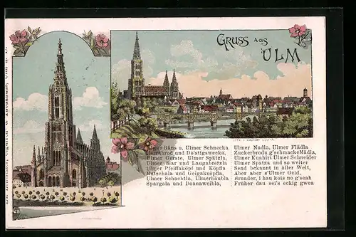 Lithographie Ulm, Münster, Uferpartie