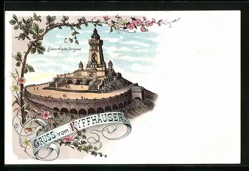 Lithographie Kyffhäuser, Kaiser-Wilhelm Denkmal