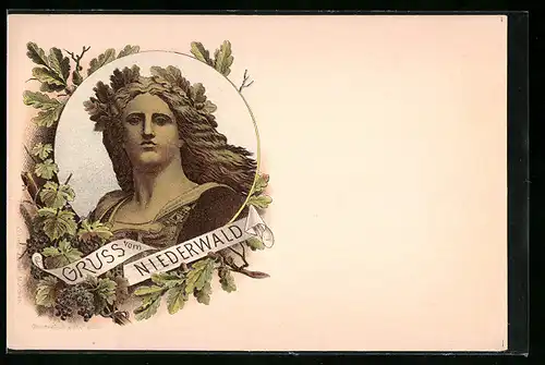 AK Gruss vom Niederwald, Frau mit langen Haaren