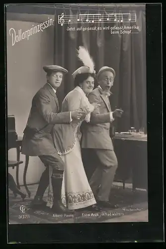 AK Szene aus der Operette Die Dollarprinzessin mit Albert Paulig, Fritzi Arco und Alfred Walters