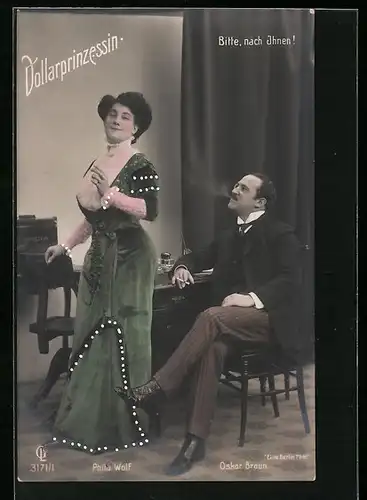 AK Szene aus der Operette Die Dollarprinzessin mit Phila Wolf und Oskar Braun, Bitte nach Ihnen!
