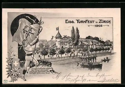 Lithographie Zürich, Eidg. Turnfest 1903, Turner mit Fahne