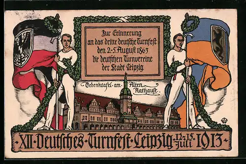 AK Leipzig, XII. Deutsches Turnfest 1913, Gedenktafel am Alten Rathaus