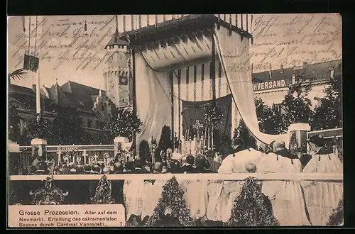 AK Köln, XX. Intern. Eucharistischer Congress zu Köln 1909, Grosse Prozession, Altar auf dem Neumarkt