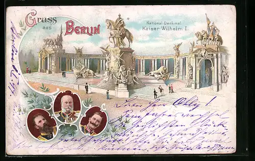 Lithographie Berlin, National-Denkmal Kaiser Wilhelm I.