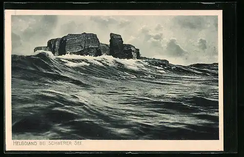 AK Helgoland, Bei schwerer See, Fotograf F. Schensky