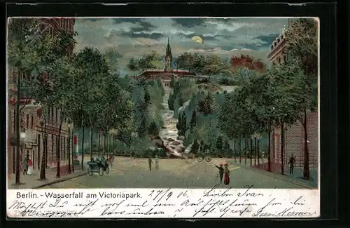 Lithographie Berlin-Kreuzberg, Wasserfall am Victoriapark