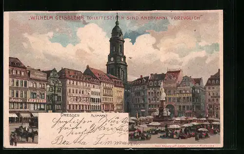 Lithographie Dresden, Altmarkt am Markttag