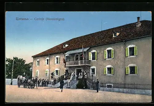 AK Cetinje, Gebäudeansicht mit Pferdewagen