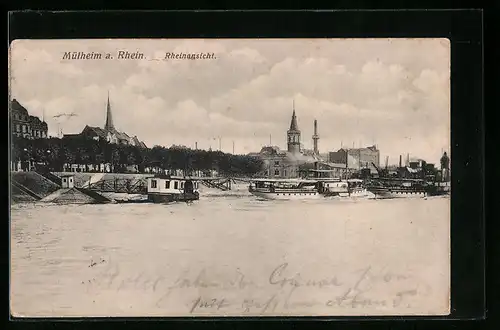 AK Mülheim a. Rhein, Rheinansicht, Dampfer an der Anlegestelle
