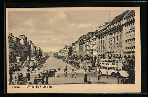 AK Berlin, Unter den Linden, Blick zum Brandenburger Tor