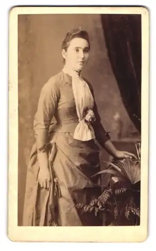 Fotografie W. Morley, Taunton, 27 East Street, Dame im Kleid mit Karomuster