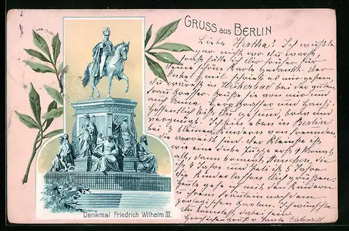 Lithographie Berlin, vor dem Denkmal Friedrich Wilhelm III.