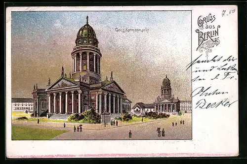 Lithographie Berlin, Passanten auf dem Gendarmenmarkt