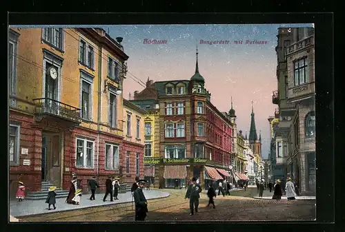 AK Bochum, Bongardstrasse mit dem Rathaus