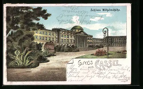 Lithographie Cassel, Anlagen vor dem Schloss Wilhelmshöhe