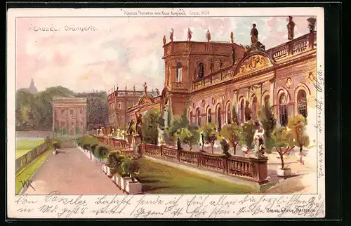 Lithographie Kassel, Parkanlagen vor der Orangerie