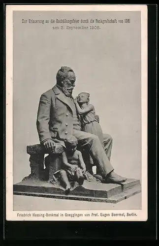 AK Göggingen, Friedrich Hessing-Denkmal, Anlasskarte zur Enthüllungsfeier der Pankgrafschaft