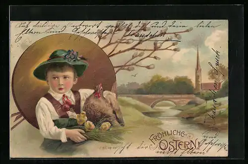 AK Junge in Tracht mit Osterküken