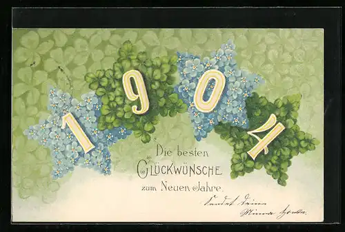 AK Jahreszahl 1904 mit Klee und Vergissmeinnicht