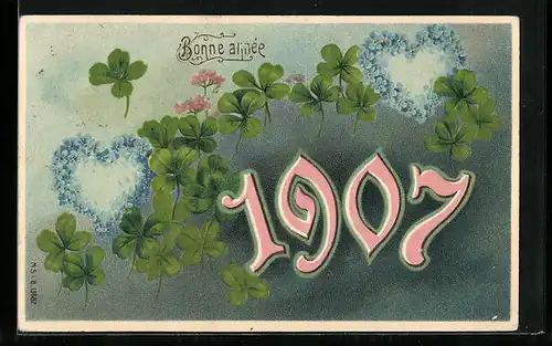 AK Jahreszahl 1907 mit Kleeblättern
