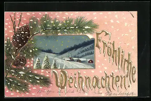 AK Fröhliche Weihnachten, Verschneite Winterlandschaft