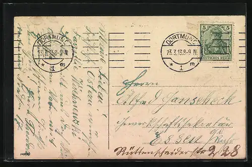 AK Fröhliches Osterfest, Osterküken mit Huhn