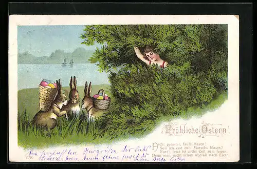 AK Mädchen erspäht Osterhasen im Grünen