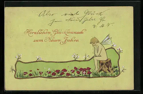 AK Weinender Neujahrsengel mit gebrochenen Herzen